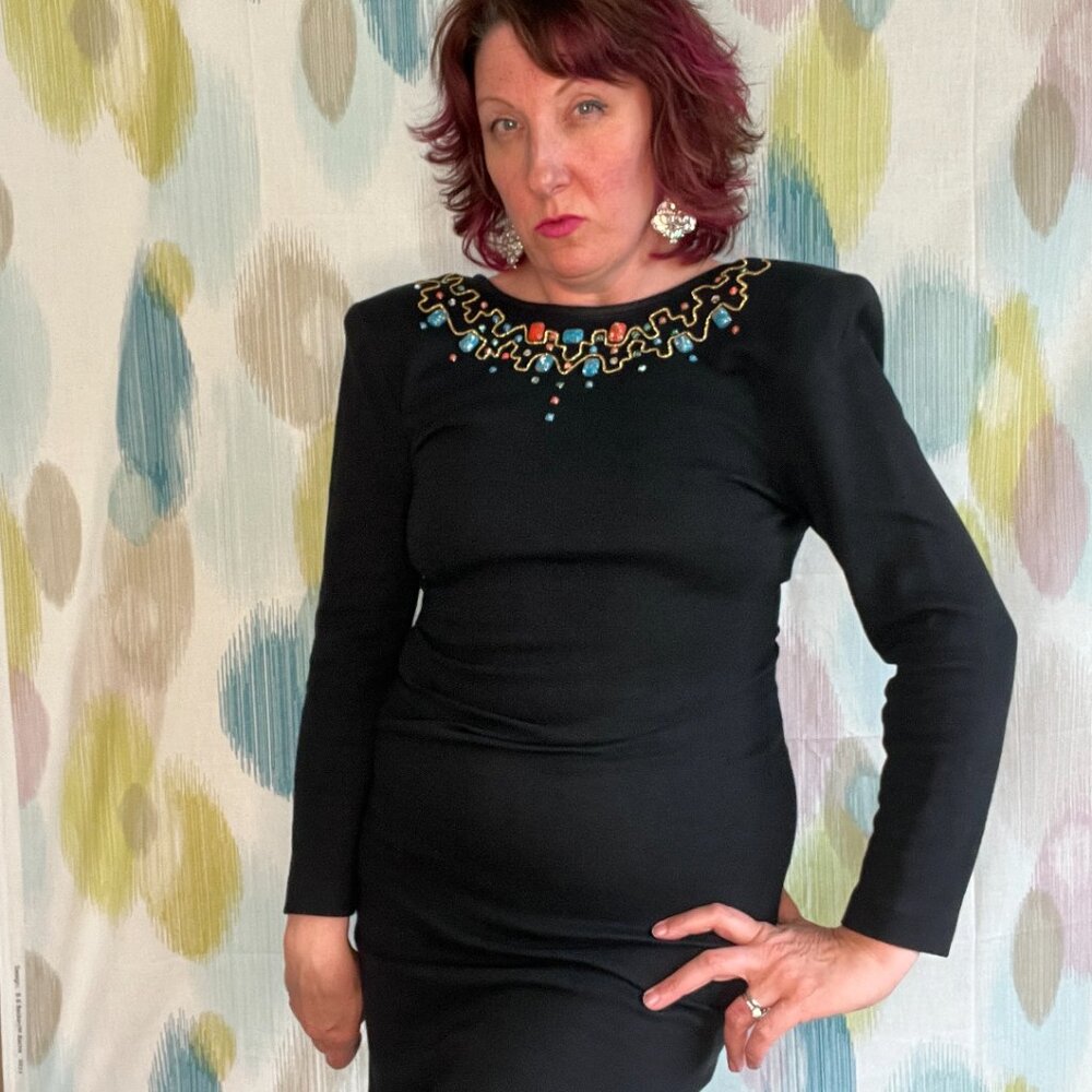 Backless Dress 80s trophy wife bejeweled sexy body con Long Sleeve stretchy